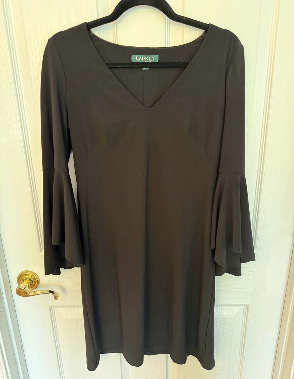 Lauren Ralph Lauren Black V-Neck Bell Sleeve Mini Dress